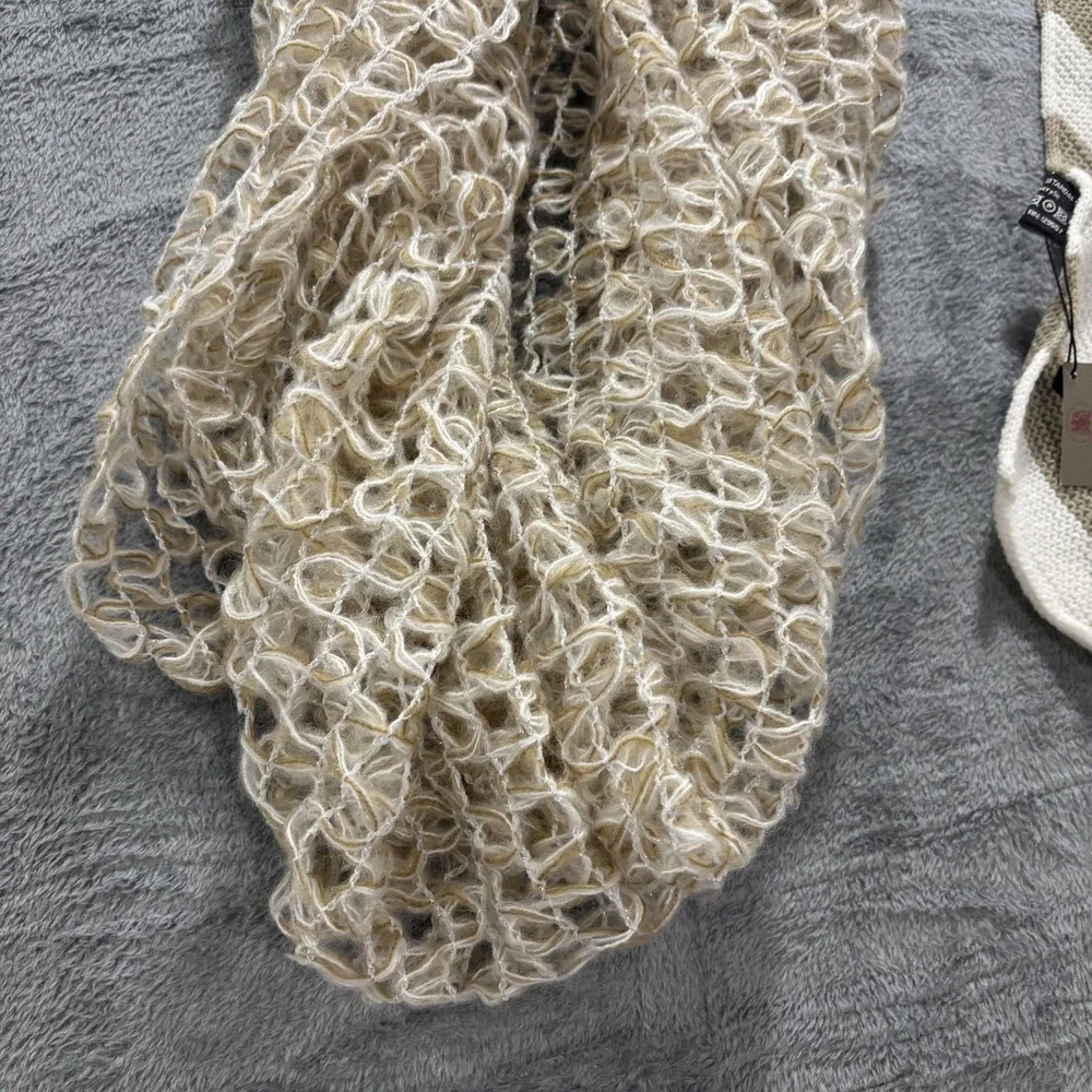 Steve Madden Womens OS Beige White Scarf‎ Lot 2 Leopard Chevron Lightweight Chic
